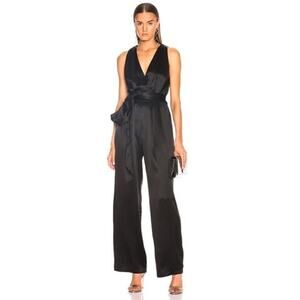 NWOT L’AGENCE Lucinda Jumpsuit Black V-Neck Sleeveless Silk Party NO BELT Size S